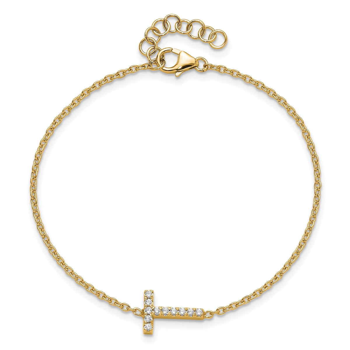 14K Diamond Sideways Letter T w/ 1in ext. Bracelet-BM9951T-013-YA