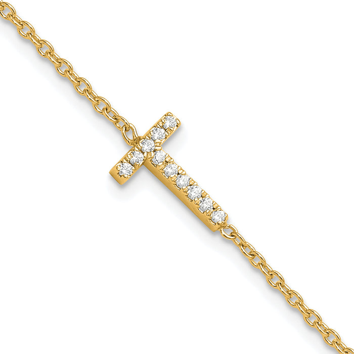 14K Diamond Sideways Letter T w/ 1in ext. Bracelet-BM9951T-013-YA