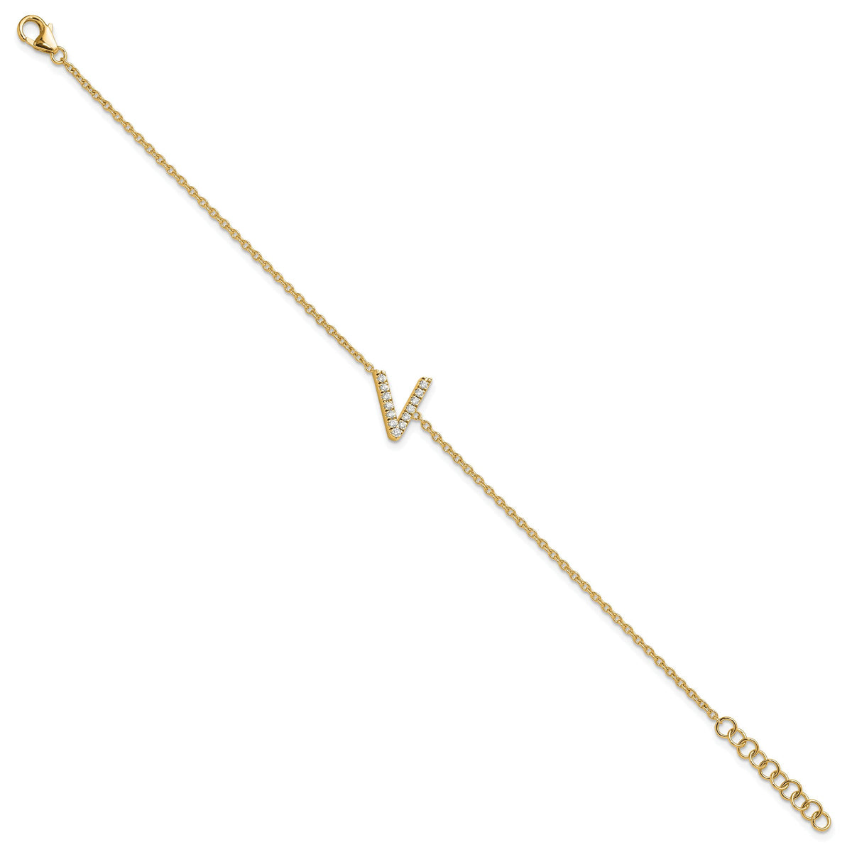 14K Diamond Sideways Letter V w/ 1in ext. Bracelet-BM9951V-016-YA
