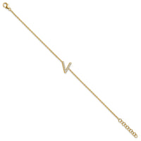 14K Diamond Sideways Letter V w/ 1in ext. Bracelet-BM9951V-016-YA