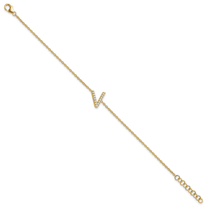 14K Diamond Sideways Letter V w/ 1in ext. Bracelet-BM9951V-016-YA