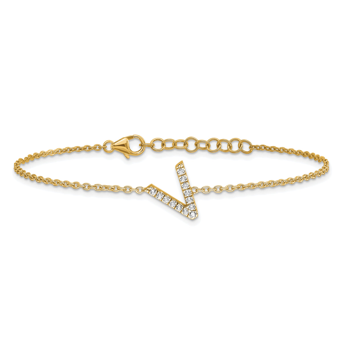 14K Diamond Sideways Letter V w/ 1in ext. Bracelet-BM9951V-016-YA