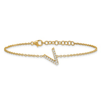 14K Diamond Sideways Letter V w/ 1in ext. Bracelet-BM9951V-016-YA