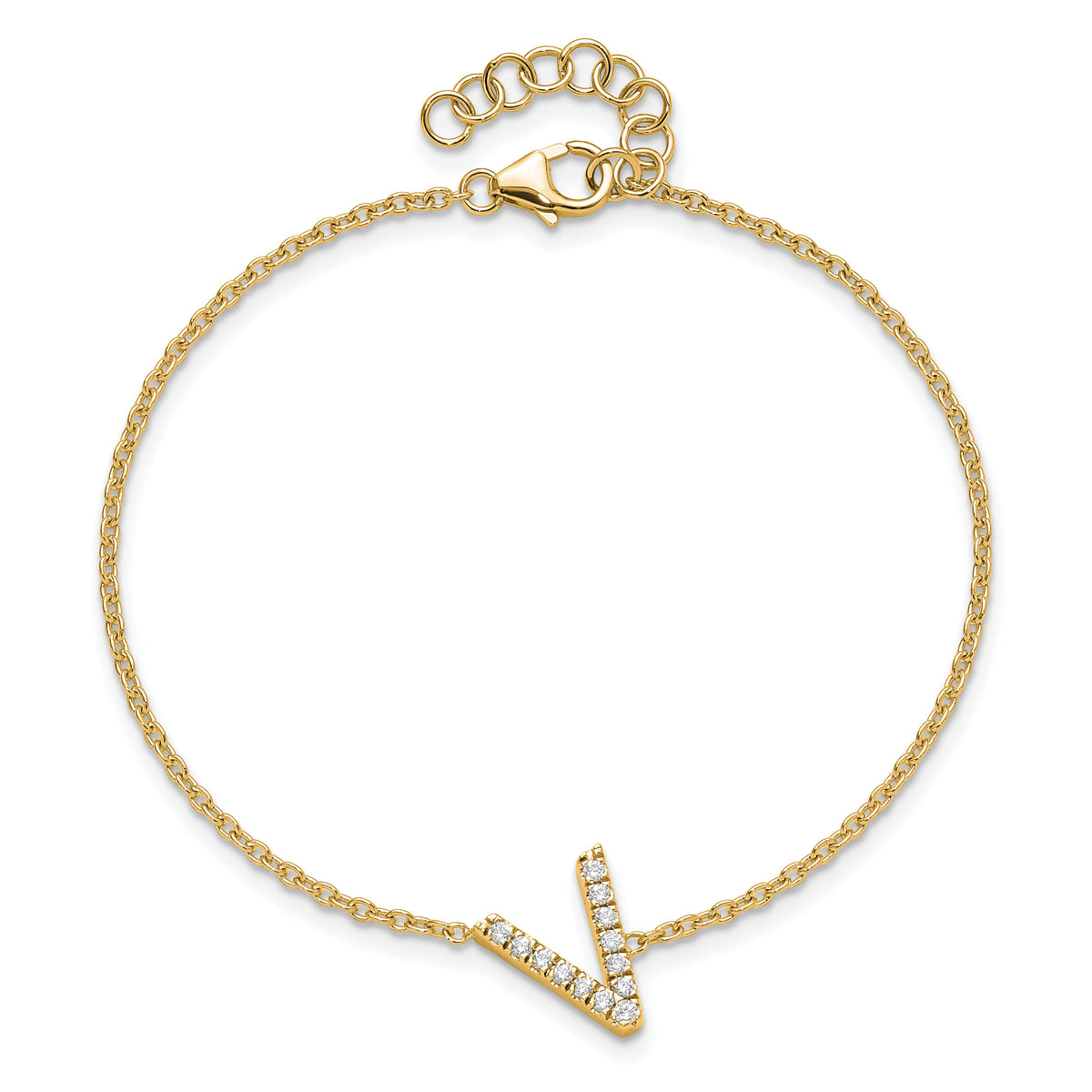 14K Diamond Sideways Letter V w/ 1in ext. Bracelet-BM9951V-016-YA