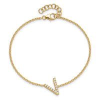 14K Diamond Sideways Letter V w/ 1in ext. Bracelet-BM9951V-016-YA
