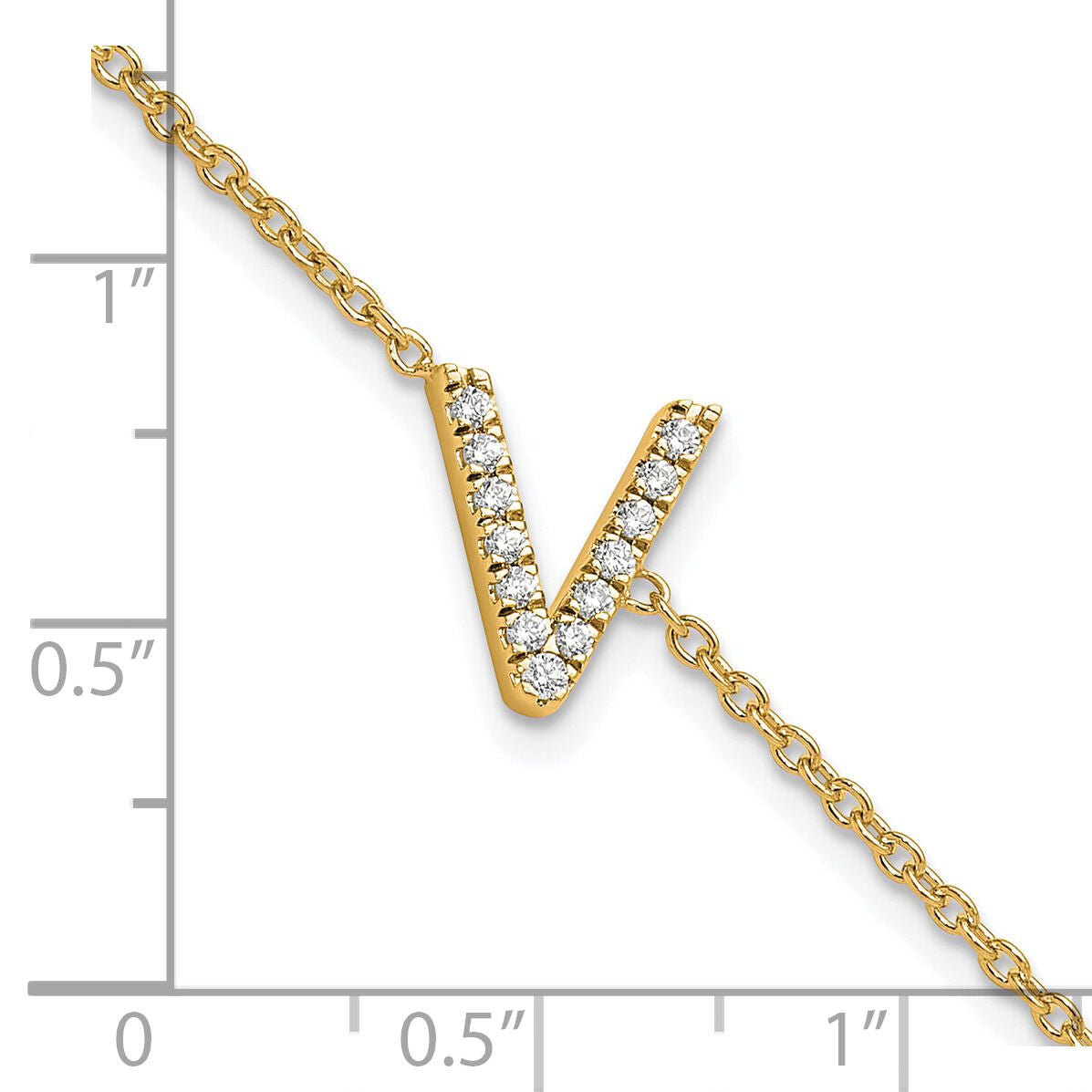 14K Diamond Sideways Letter V w/ 1in ext. Bracelet-BM9951V-016-YA
