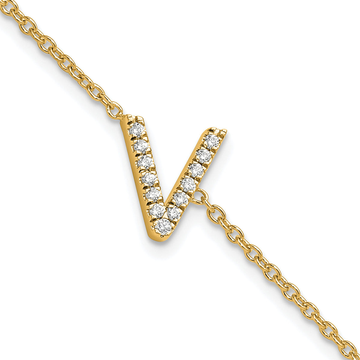 14K Diamond Sideways Letter V w/ 1in ext. Bracelet-BM9951V-016-YA