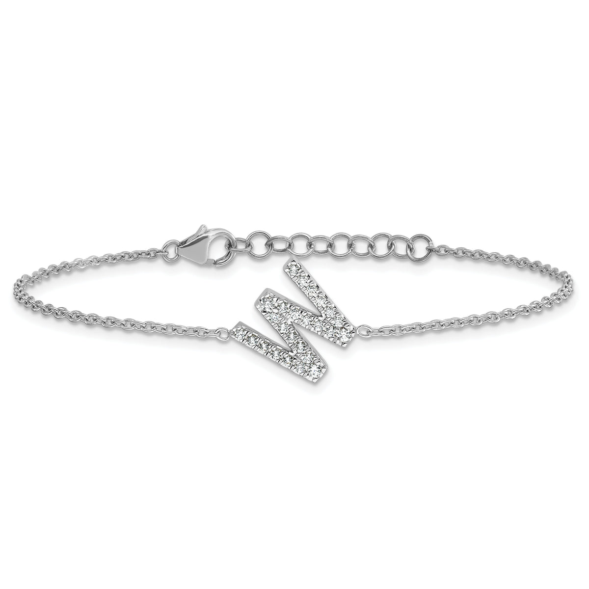 14KW Diamond Sideways Letter W w/ 1in ext. Bracelet-BM9951W-030-WA