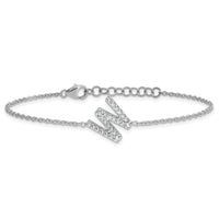 14KW Diamond Sideways Letter W w/ 1in ext. Bracelet-BM9951W-030-WA