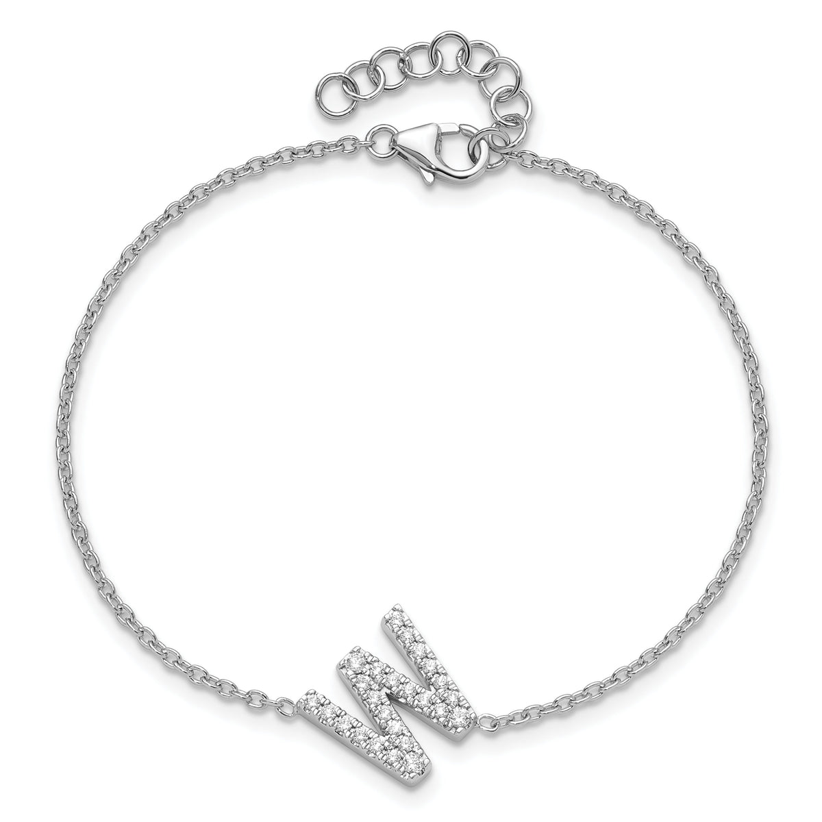 14KW Diamond Sideways Letter W w/ 1in ext. Bracelet-BM9951W-030-WA