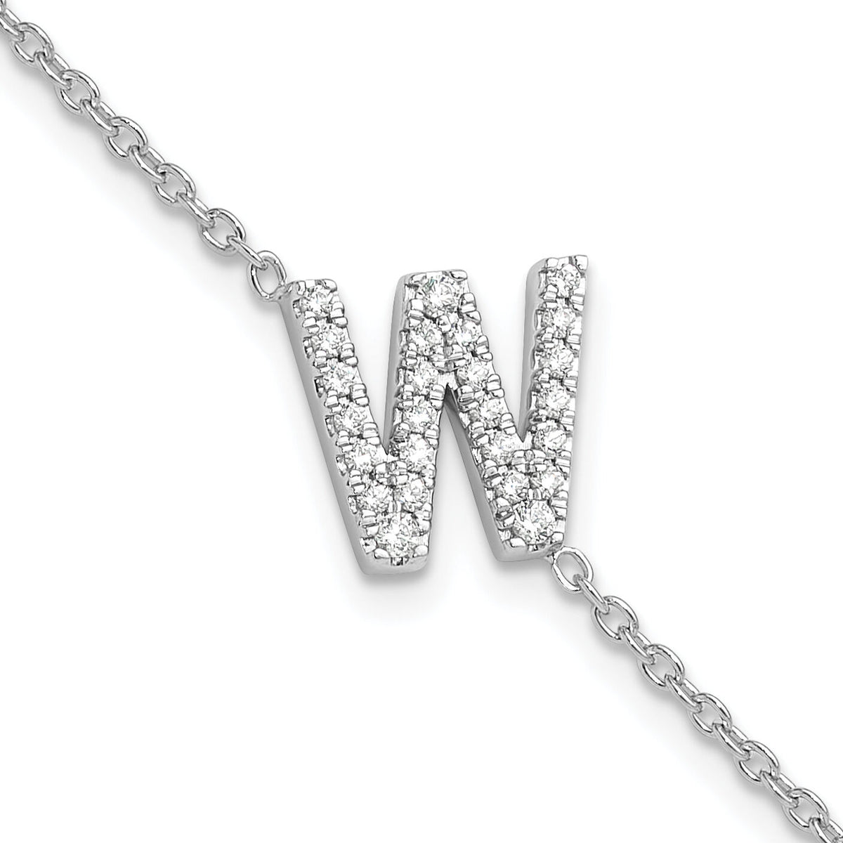 14KW Diamond Sideways Letter W w/ 1in ext. Bracelet-BM9951W-030-WA
