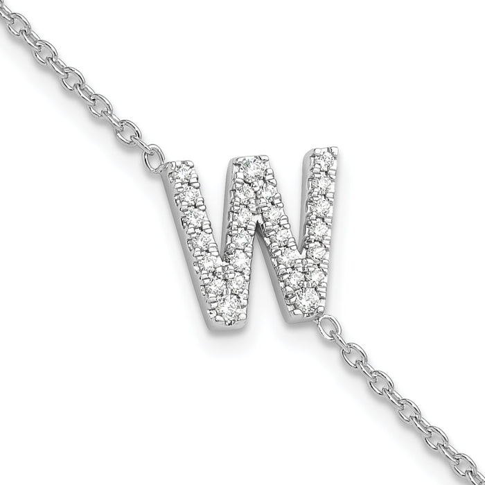14KW Diamond Sideways Letter W w/ 1in ext. Bracelet-BM9951W-030-WA
