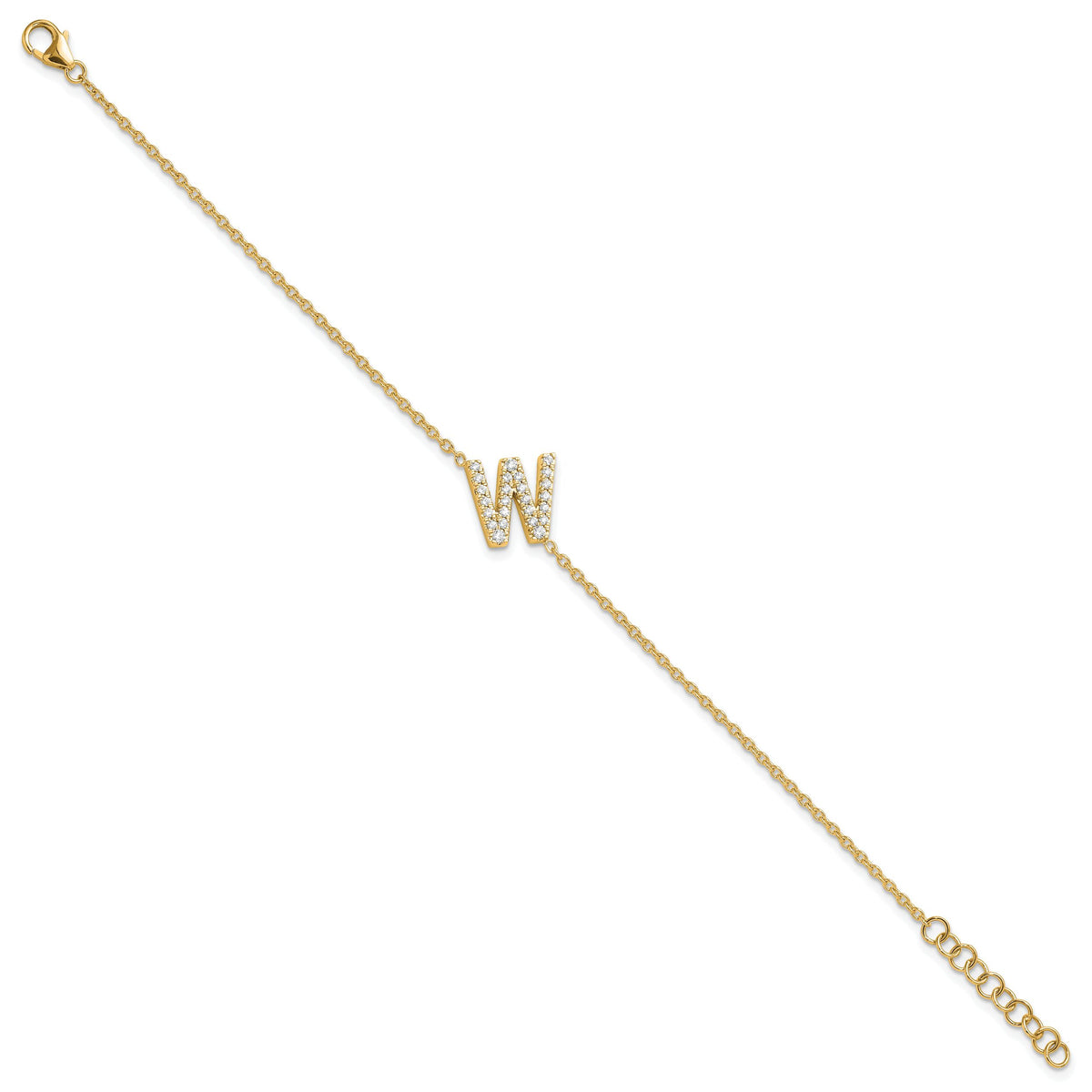 14K Diamond Sideways Letter W w/ 1in ext. Bracelet-BM9951W-030-YA