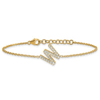 14K Diamond Sideways Letter W w/ 1in ext. Bracelet-BM9951W-030-YA