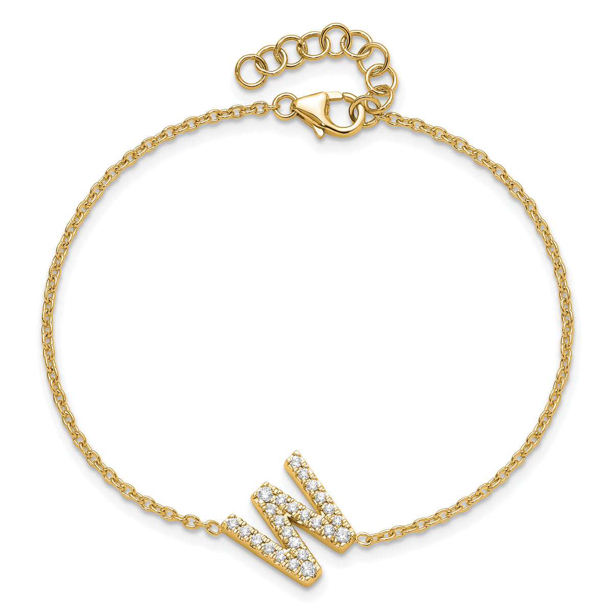 14K Diamond Sideways Letter W w/ 1in ext. Bracelet-BM9951W-030-YA