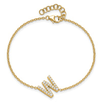 14K Diamond Sideways Letter W w/ 1in ext. Bracelet-BM9951W-030-YA