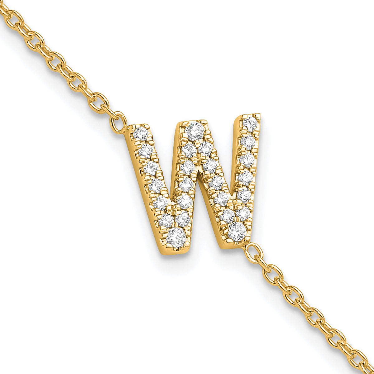 14K Diamond Sideways Letter W w/ 1in ext. Bracelet-BM9951W-030-YA