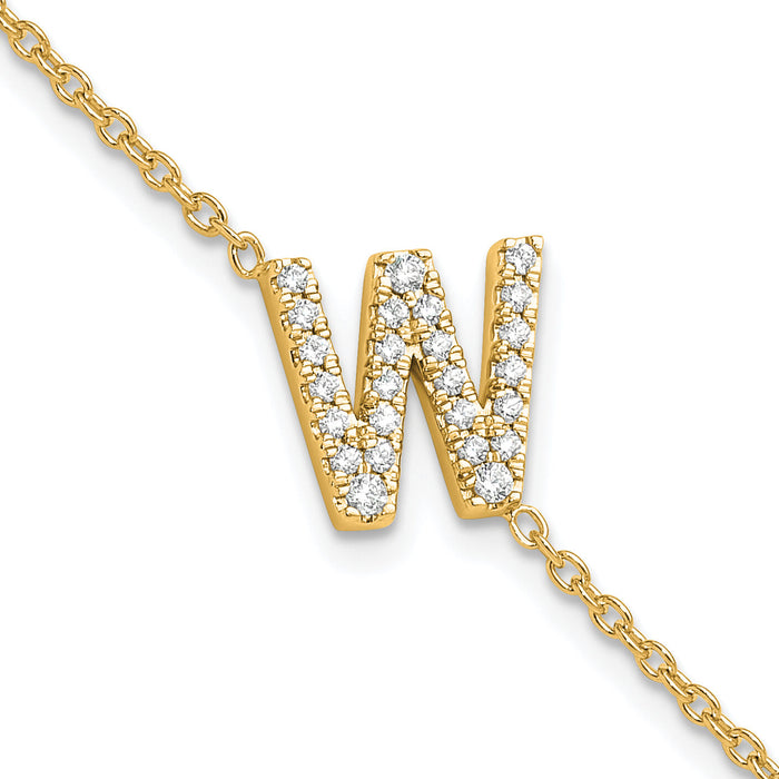 14K Diamond Sideways Letter W w/ 1in ext. Bracelet-BM9951W-030-YA