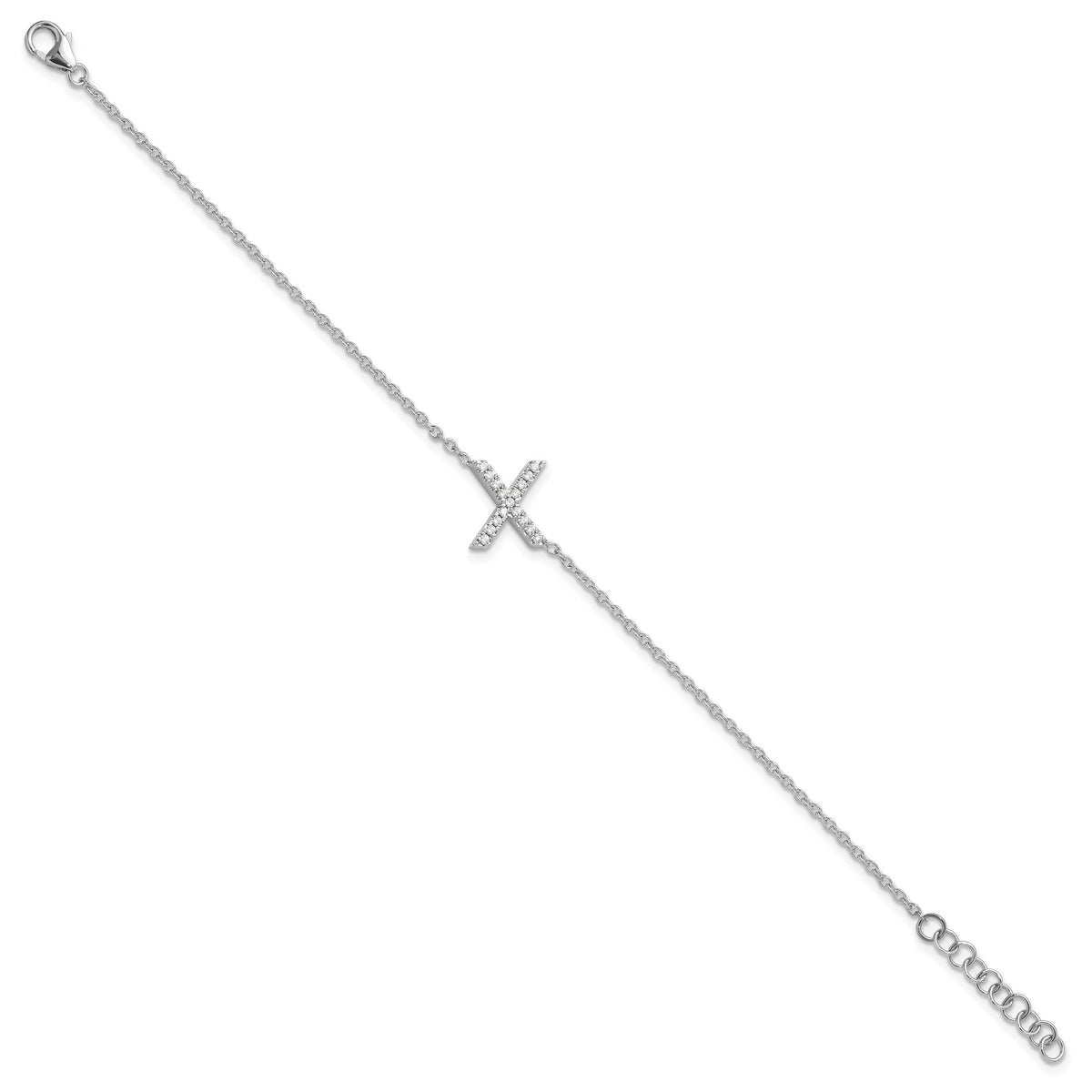 14KW Diamond Sideways Letter X w/ 1in ext. Bracelet-BM9951X-018-WA