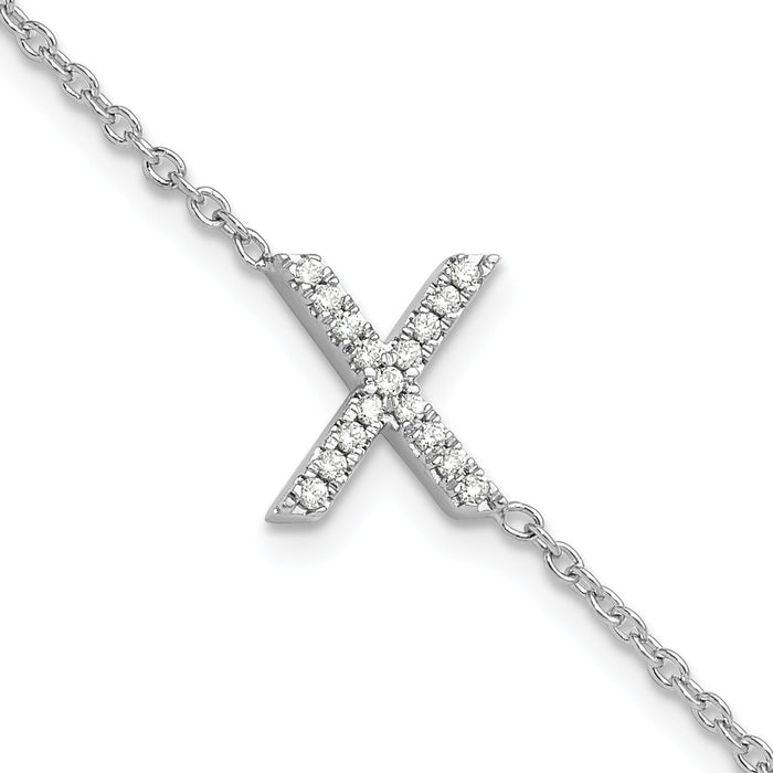 14KW Diamond Sideways Letter X w/ 1in ext. Bracelet-BM9951X-018-WA