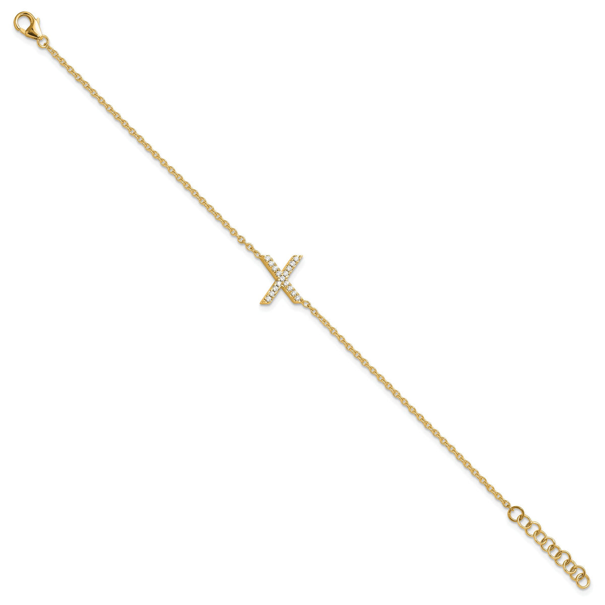 14K Diamond Sideways Letter X w/ 1in ext. Bracelet-BM9951X-018-YA