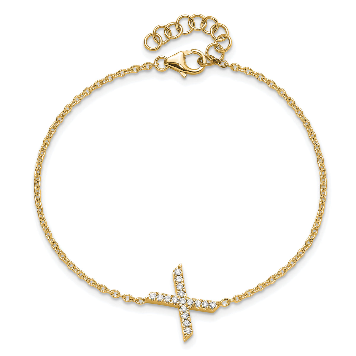 14K Diamond Sideways Letter X w/ 1in ext. Bracelet-BM9951X-018-YA