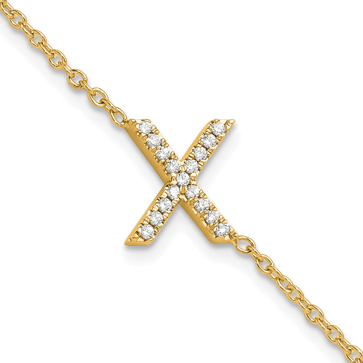 14K Diamond Sideways Letter X w/ 1in ext. Bracelet-BM9951X-018-YA