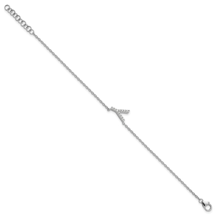 14KW Diamond Sideways Letter Y w/ 1in ext. Bracelet-BM9951Y-014-WA