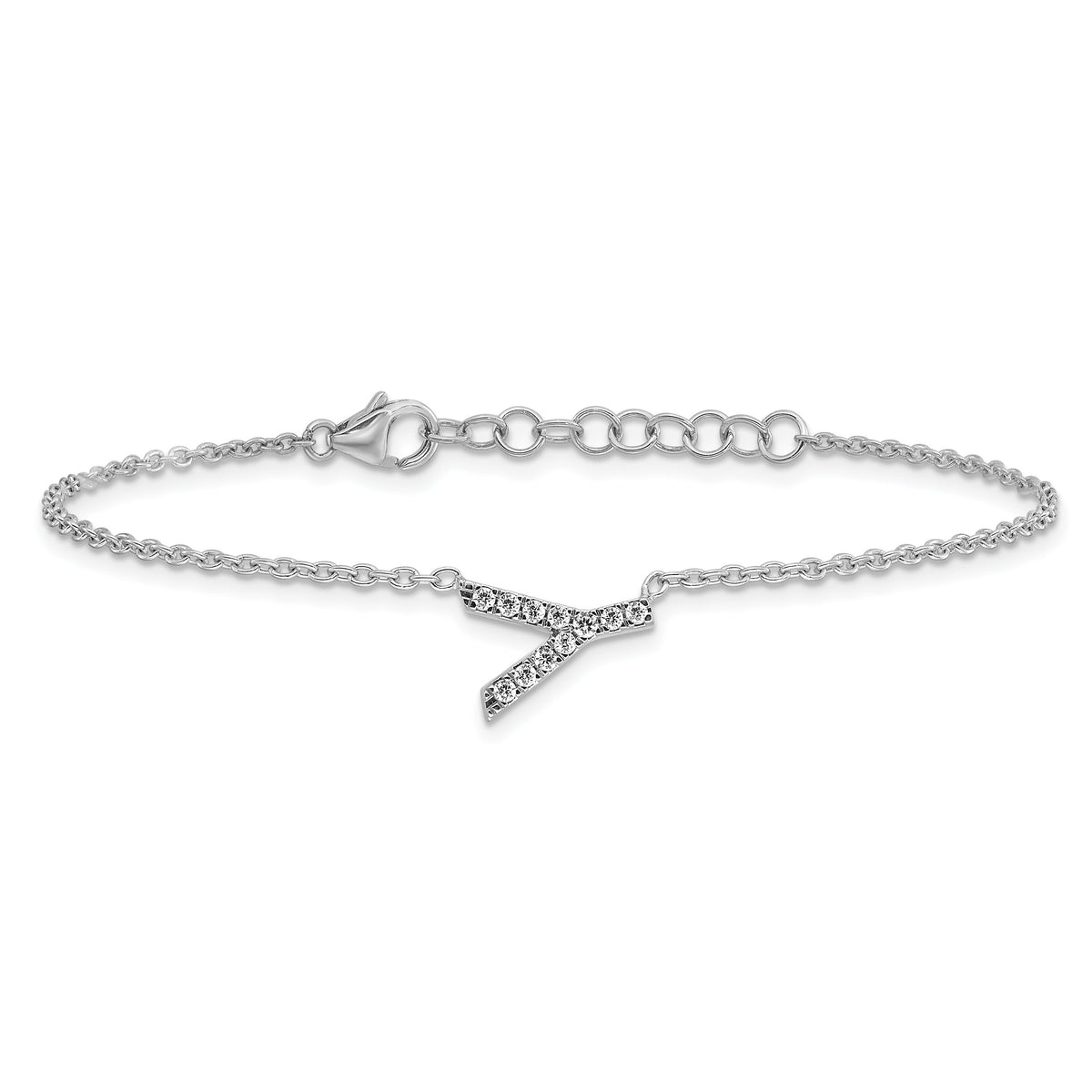 14KW Diamond Sideways Letter Y w/ 1in ext. Bracelet-BM9951Y-014-WA