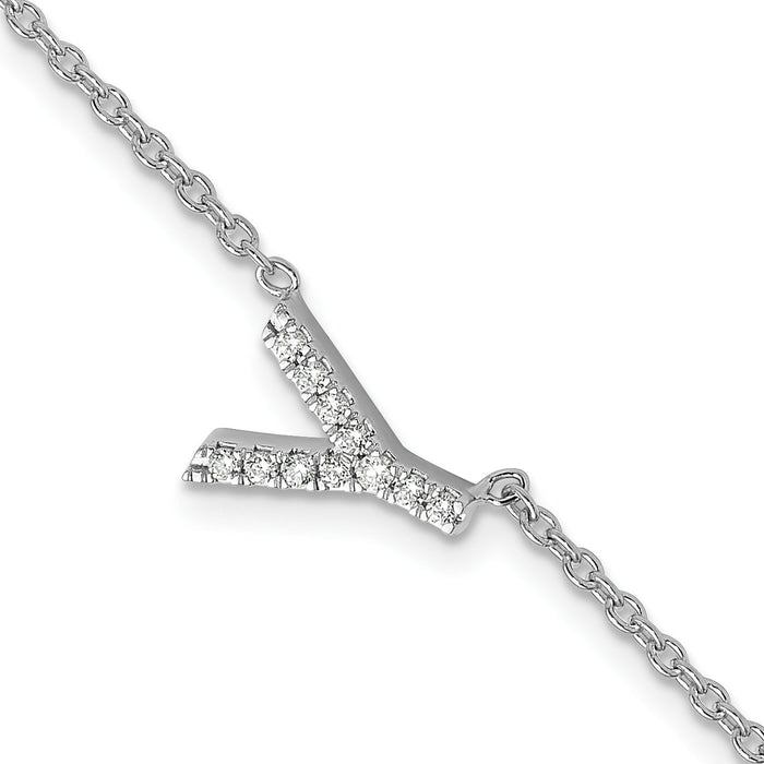 14KW Diamond Sideways Letter Y w/ 1in ext. Bracelet-BM9951Y-014-WA