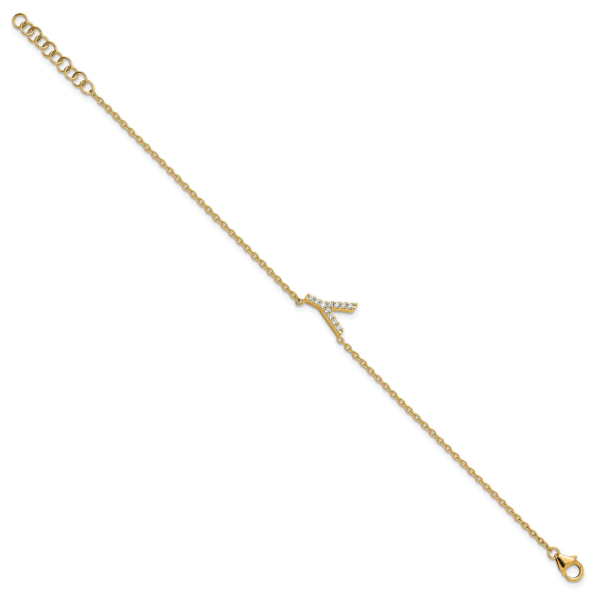 14K Diamond Sideways Letter Y w/ 1in ext. Bracelet-BM9951Y-014-YA