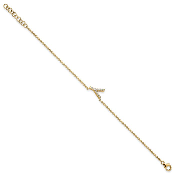14K Diamond Sideways Letter Y w/ 1in ext. Bracelet-BM9951Y-014-YA