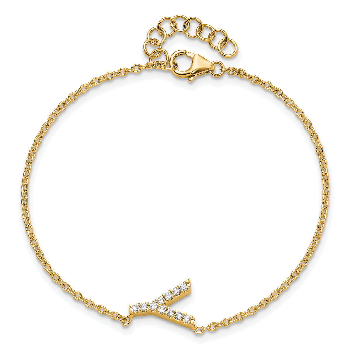 14K Diamond Sideways Letter Y w/ 1in ext. Bracelet-BM9951Y-014-YA