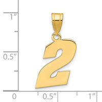 14k Polished Block Number 2 Pendant-BN02