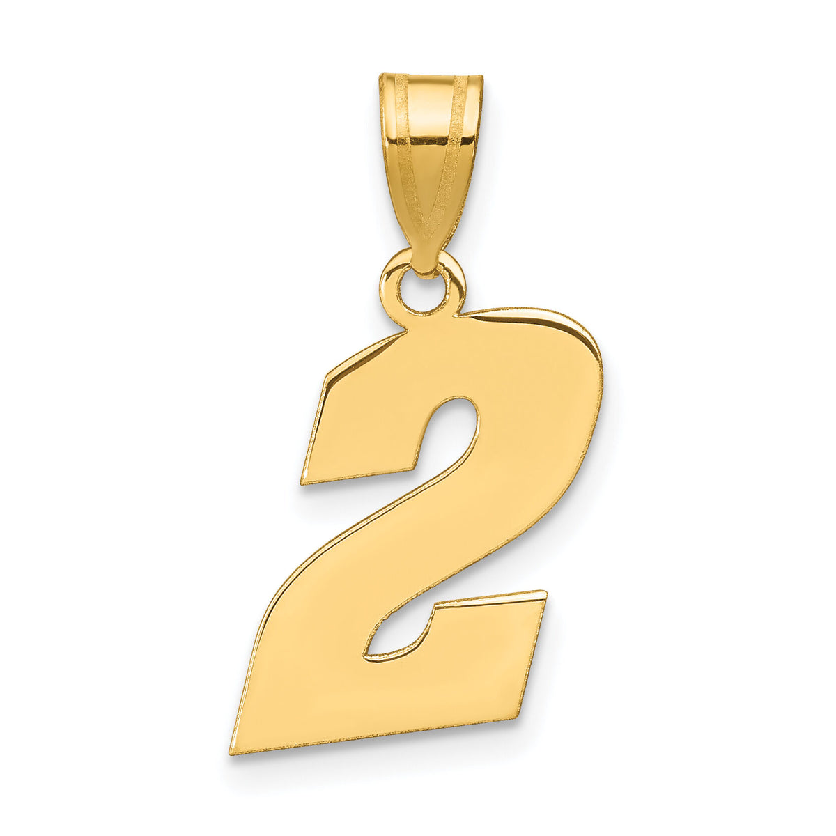 14k Polished Block Number 2 Pendant-BN02