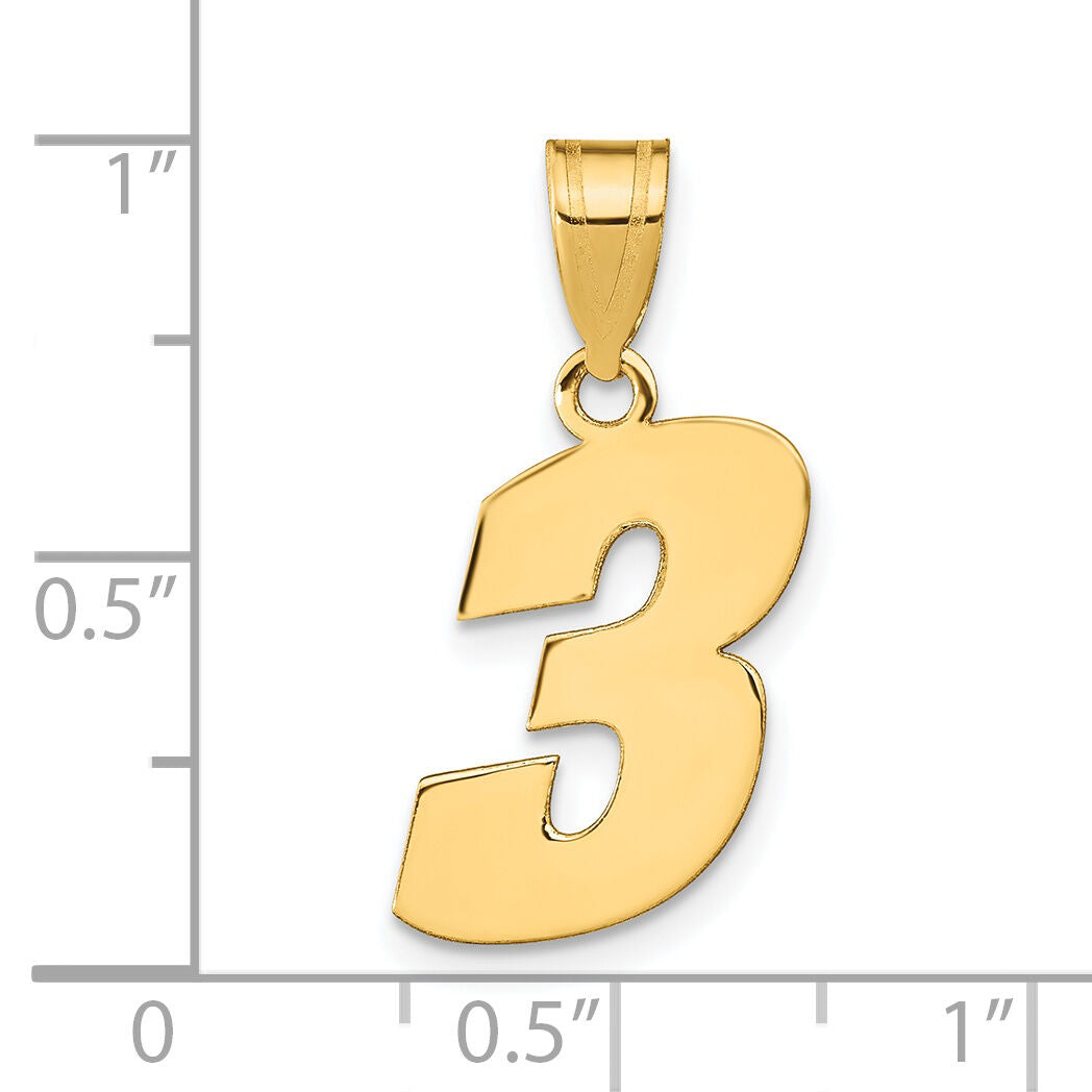 14k Polished Block Number 3 Pendant-BN03