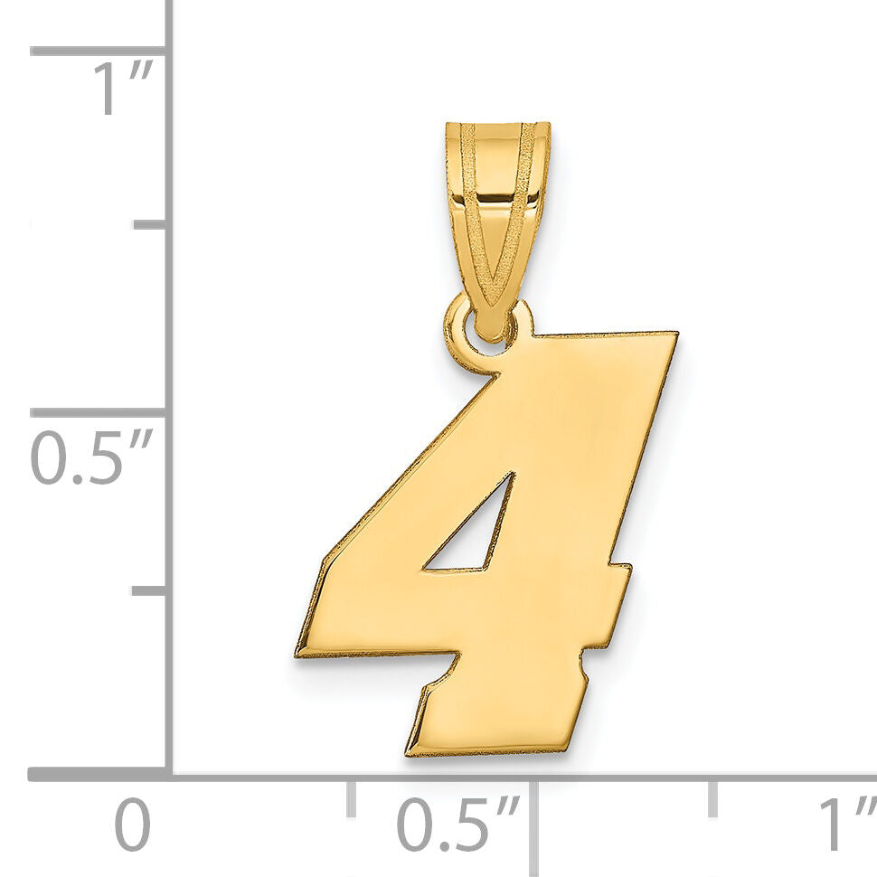 14k Polished Block Number 4 Pendant-BN04