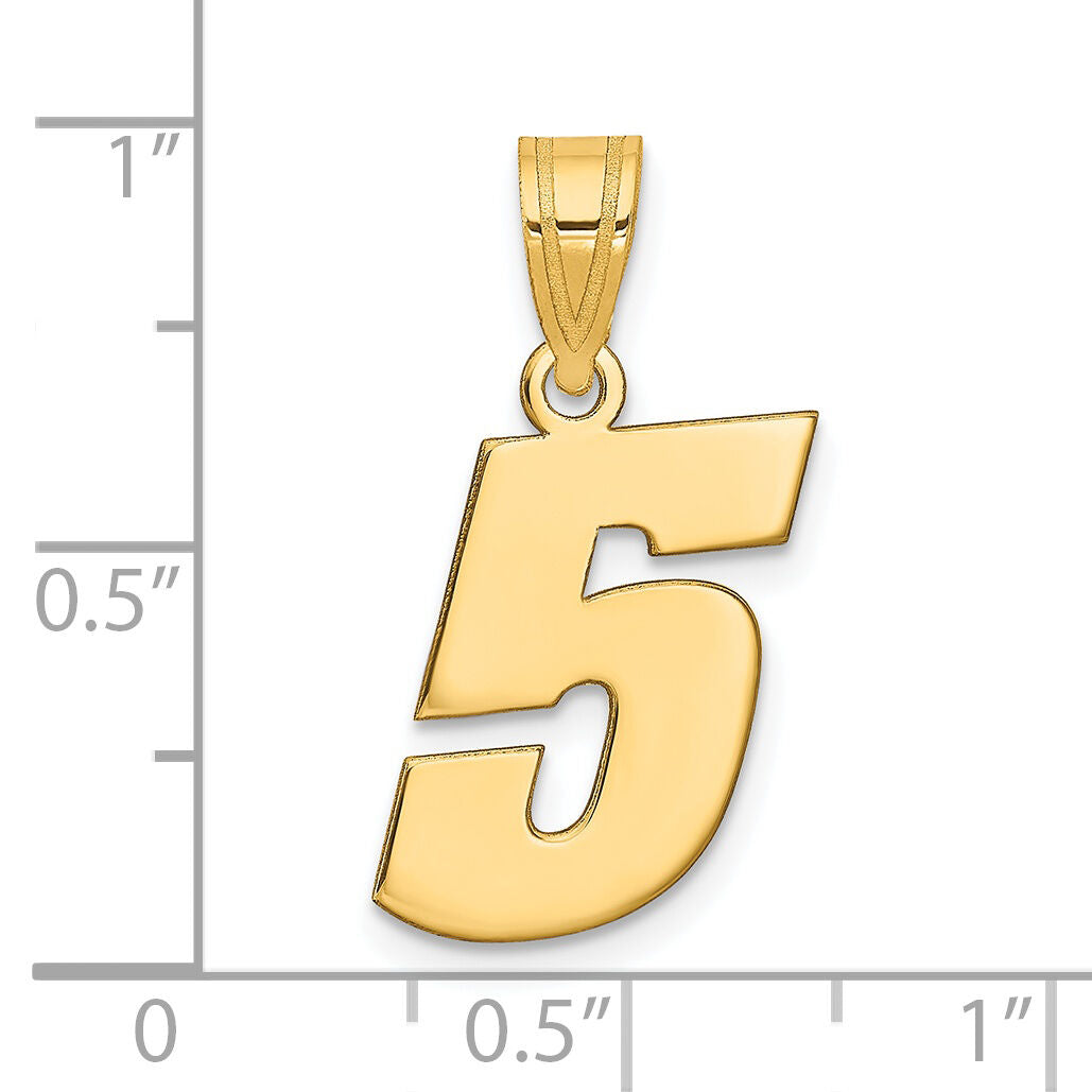 14k Polished Block Number 5 Pendant-BN05