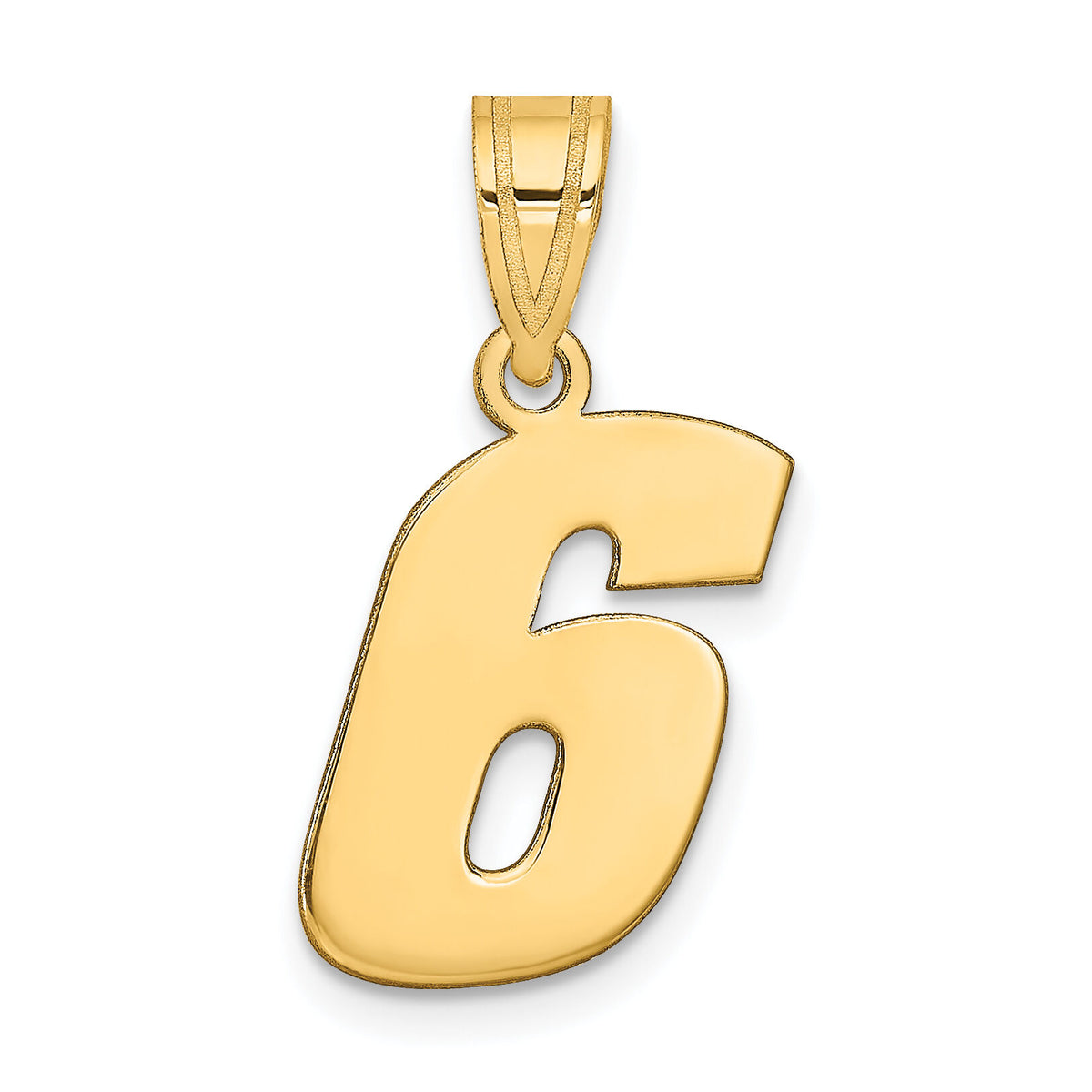 14k Polished Block Number 6 Pendant-BN06