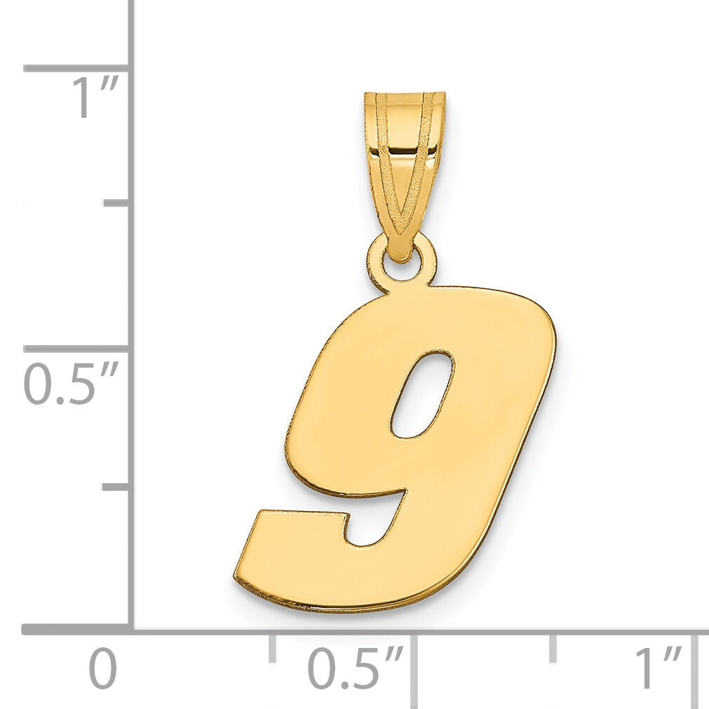 14k Polished Block Number 9 Pendant-BN09