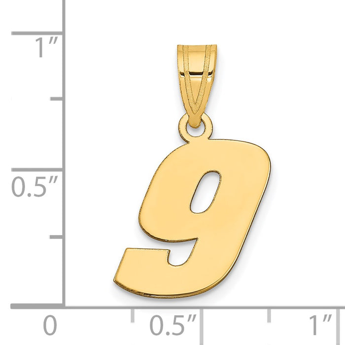 14k Polished Block Number 9 Pendant-BN09