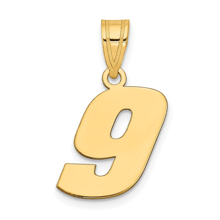 14k Polished Block Number 9 Pendant-BN09