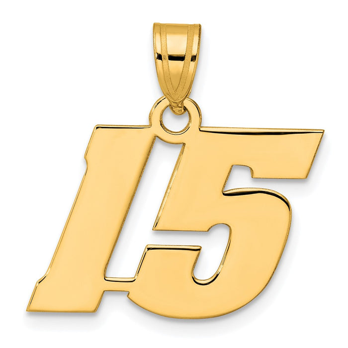 14k Polished Block Number 15 Pendant-BN15