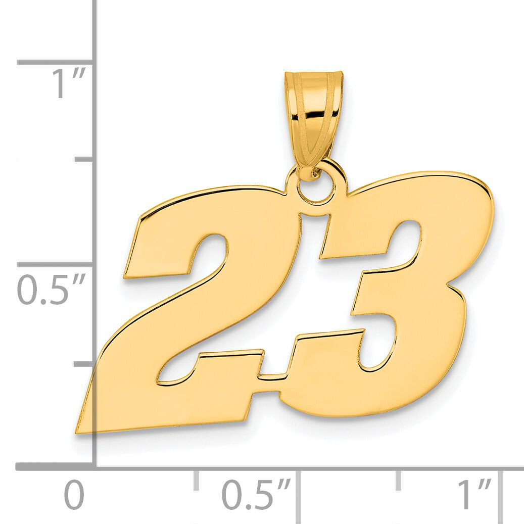 14k Polished Block Number 23 Pendant-BN23