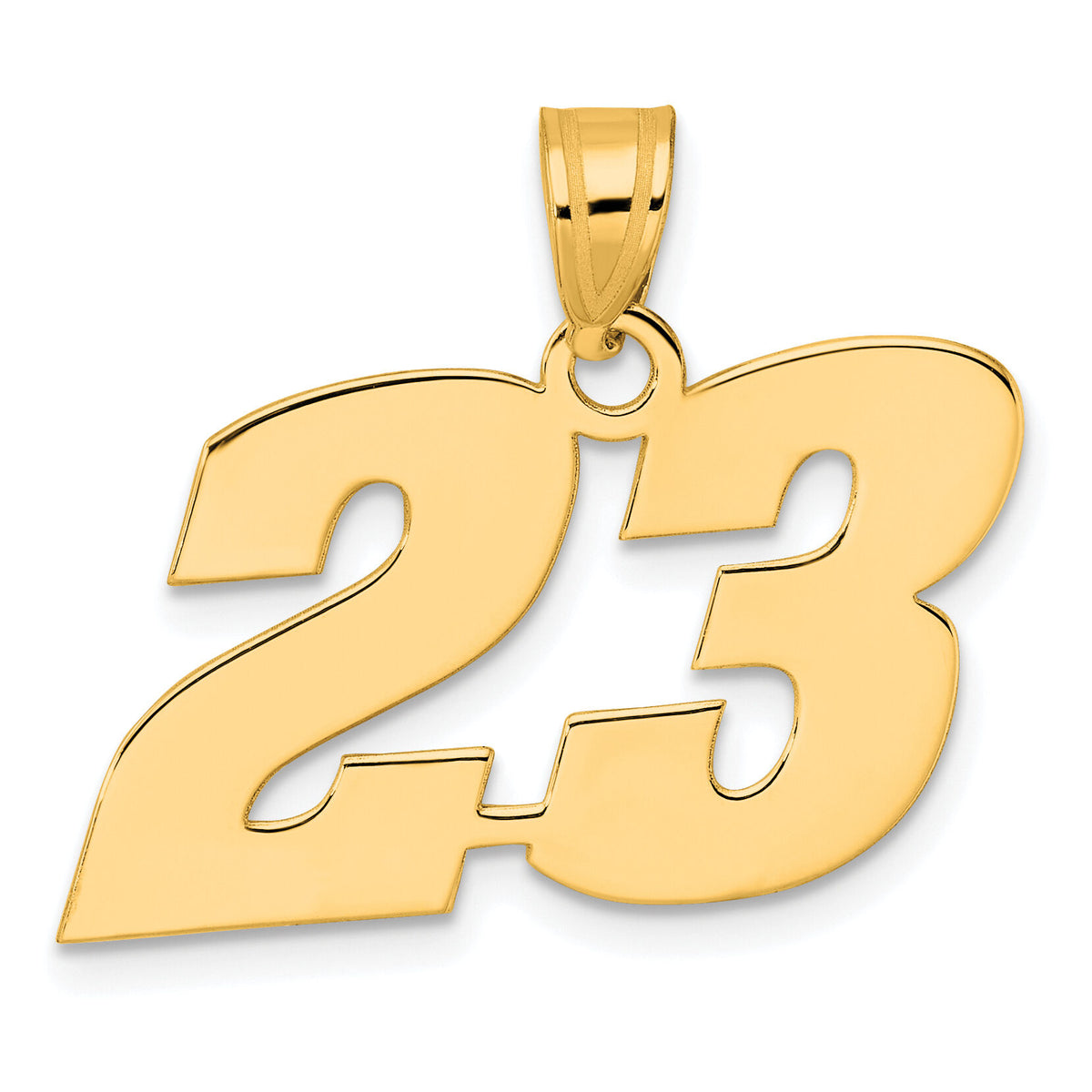 14k Polished Block Number 23 Pendant-BN23