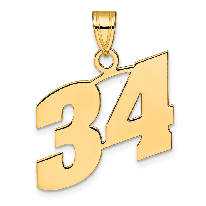 14k Polished Block Number 34 Pendant-BN34