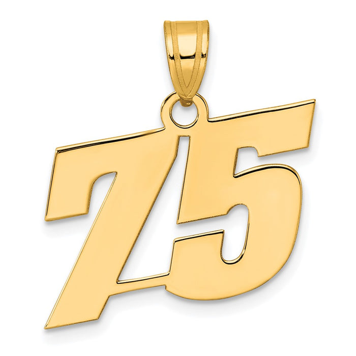 14k Polished Block Number 75 Pendant-BN75