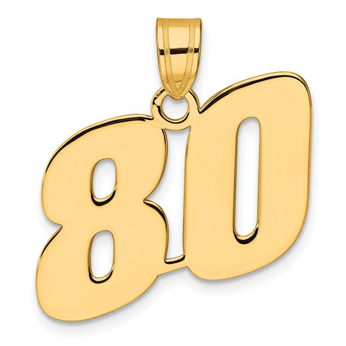 14k Polished Block Number 80 Pendant-BN80