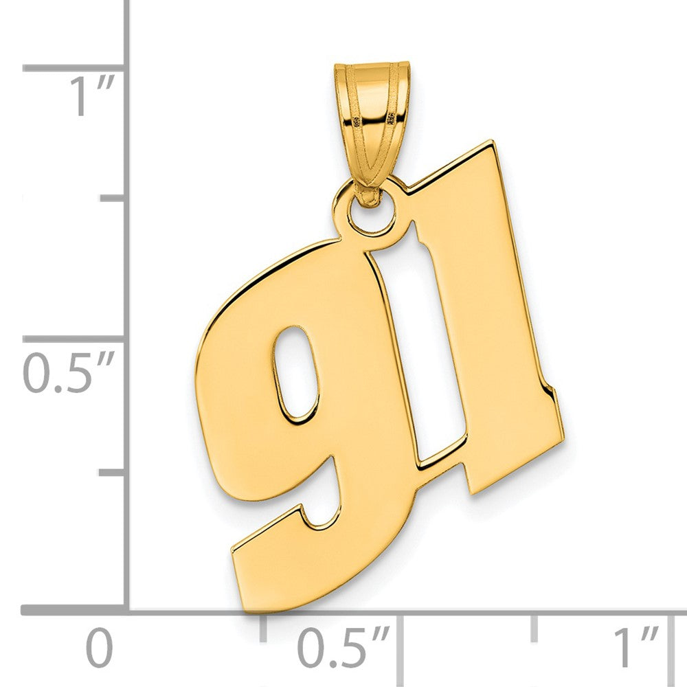 14k Polished Block Number 91 Pendant-BN91