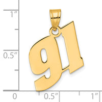 14k Polished Block Number 91 Pendant-BN91